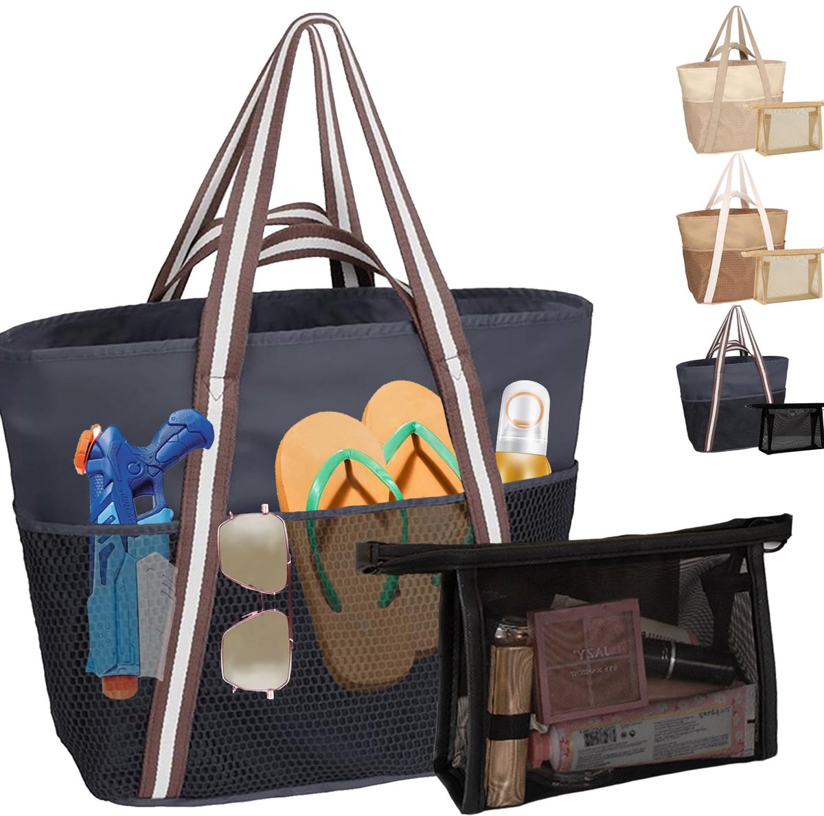 Ibenzoa® Ruime XXL Strandtas met Mini-Tas, Ideaal voor Reizen, Winkelen en Dagelijks Gebruik in Zwart