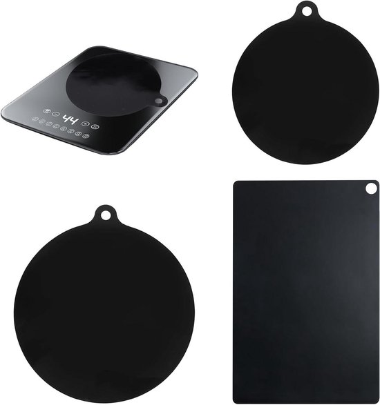 KitchenLove Inductie Beschermer Set, 4 stuks 3 maten, Afdekplaat Kookplaat, Pannenonderzetter, Bestendig tot 240 ºC, Siliconen, Zwart KitchenLove Inductie Beschermer Set, 4 stuks 3 maten, Afdekplaat Kookplaat, Pannenonderzetter, Bestendig tot 240 ºC, Siliconen, Zwart