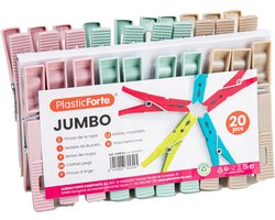 Plasticforte Wasknijpers XL formaat - 40x stuks - pastel kleuren mix - kunststof - 10 cm - Was ophangen