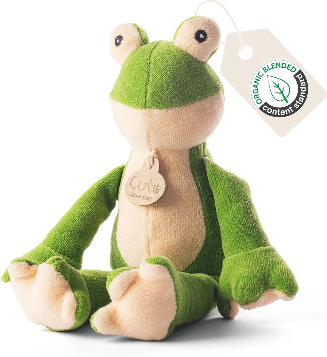 Cute since 1999 - Finn de kikker knuffe - Organische knuffel - 26cm x 10cm