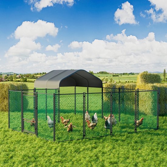 vidaXL Buitenhok voor kippen 3x12x2 m gegalvaniseerd staal, kippenverblijf, kippenren, buitenhok voor kippen, kippenkooi, kippenhuis, kooi, kooien