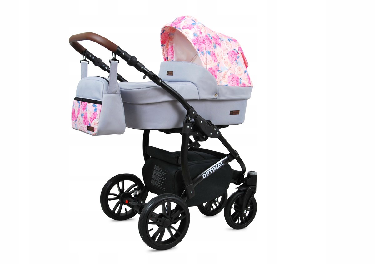 BabyLux Kinderwagen 3in1 Opklapbaar - Peony en Rose Zwart - afbeelding 2
