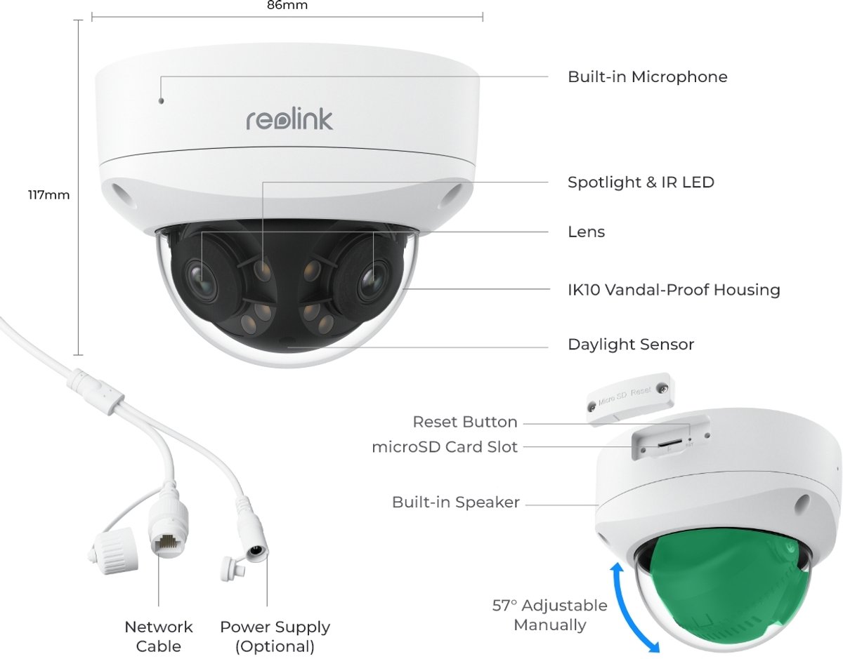 Reolink 4K 8MP UHD IK10-vandalismebestendige PoE IP-camera met 180° panoramisch gezichtsveld met Spotlight, Duo 2V PoE – foto 5