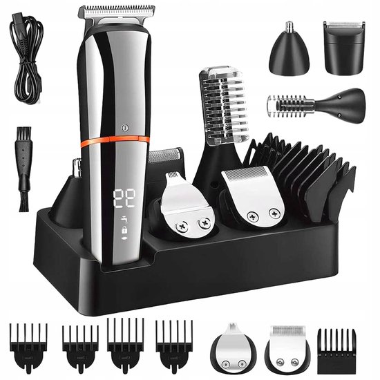 Tondeuse à cheveux multifonction 6 en 1 - Tondeuse à cheveux - Tondeuse pleine grandeur - Affichage LED- Étanchéité IPX6 - Indicateur de niveau de batterie - Comprend plusieurs têtes