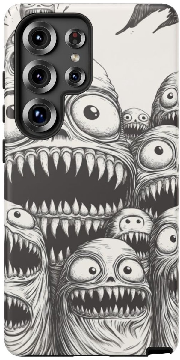 Slijmerige Monsterkoppen in Lijntekening – Telefoonhoesje Geschikt voor Galaxy S25 Ultra