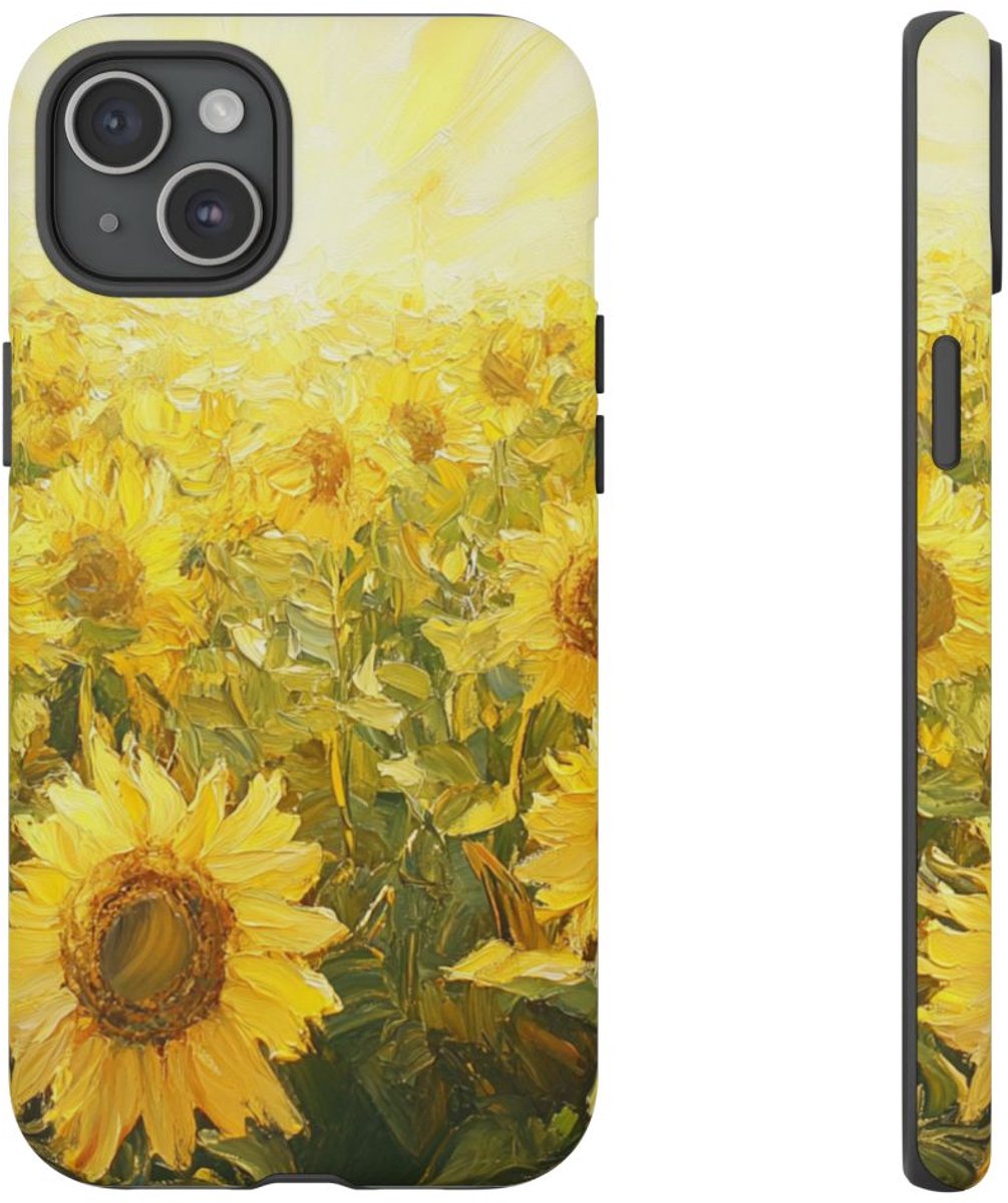 Zonnebloemenveld Schildering – Telefoonhoesje Geschikt voor iPhone 15 Plus