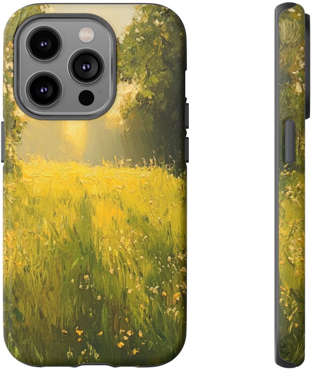Zonnige Weide met Wilde Bloemen – Telefoonhoesje Geschikt voor iPhone 14 Pro