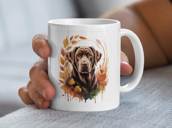 Foto: Chocolate labrador mok autumn leaves mug dog lover gift pet portrait watercolor dog fall decor cozy mug gift idea cute dog