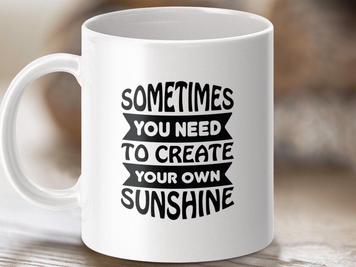 positieve spreuk, zonnenschijn mok, inspirerende mok, quote mok, motiverende mok, thee koffie mok, creëer zonnenschijn, positief cadeau, inspirerend cadeau, dagelijkse motivatie, positieve vibes, blije mok, goedemorgen mok