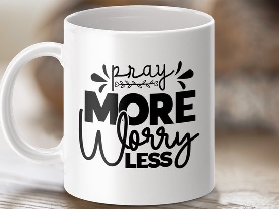 inspirerende mok, bid meer, zorg minder, christelijke mok, motiverende mok, positieve mok, cadeau idee, gebed mok, inspiratie, koffiemok, thee mok, christelijk cadeau, bemoedigende mok