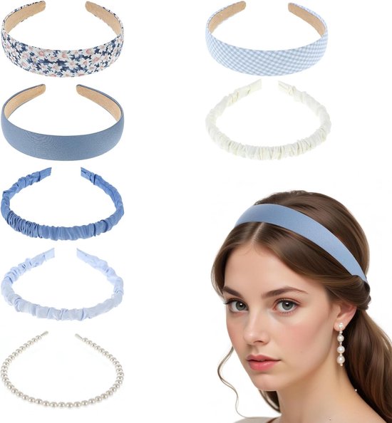 Kotkiddy Set van 7 haarbanden voor dames, verschillende modellen, parels, hoofdbanden, hoofdbanden, kunststof haarband, hoofdbanden voor meisjes en dames (paars