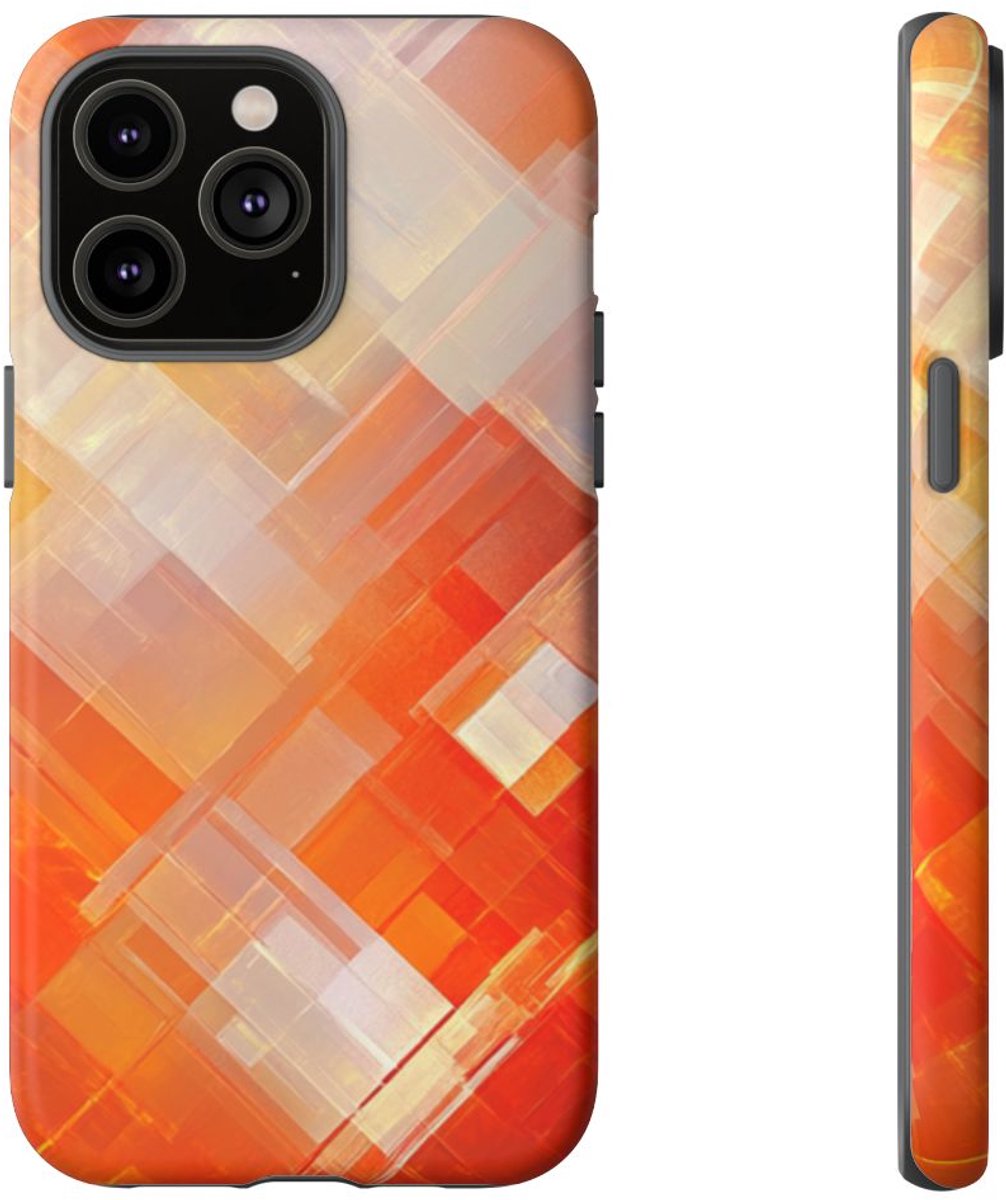 Abstract Geometrisch Oranje Patroon – Telefoonhoesje Geschikt voor iPhone 14 Pro Max