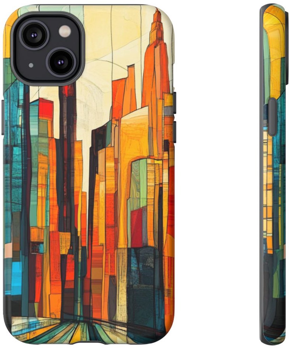 Abstracte Kleurrijke Stadsgezicht – Telefoonhoesje Geschikt voor iPhone 14 Plus