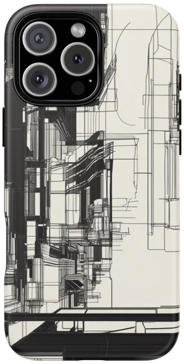 Abstracte Stedelijke Lijntekening – Telefoonhoesje Geschikt voor iPhone 16 Pro Max