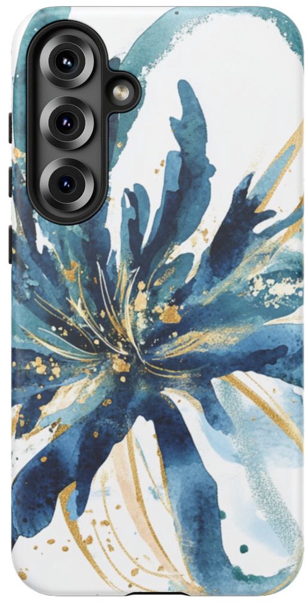 Abstracte Blauwe Bloemen Waterverf Design – Telefoonhoesje Geschikt voor Galaxy S25 Plus