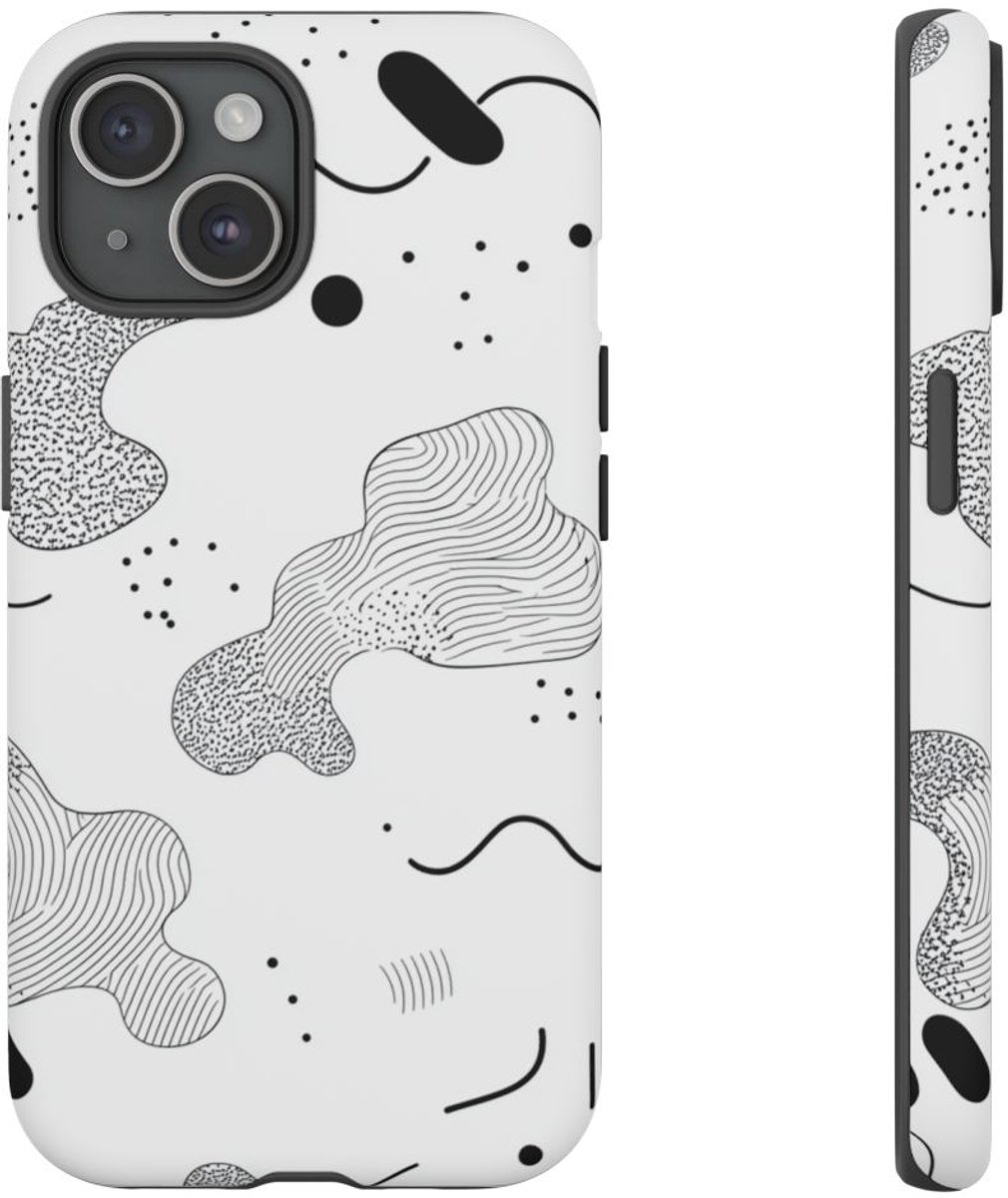 Abstract Zwart-Wit Minimalistisch Patroon – Telefoonhoesje Geschikt voor iPhone 15