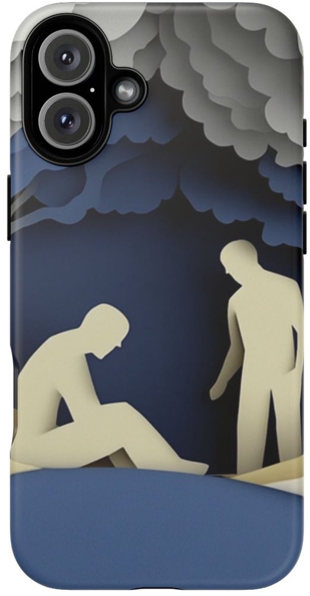 Papieren Knipkunst van Twee Mannen in Bos – Telefoonhoesje Geschikt voor iPhone 16 Plus