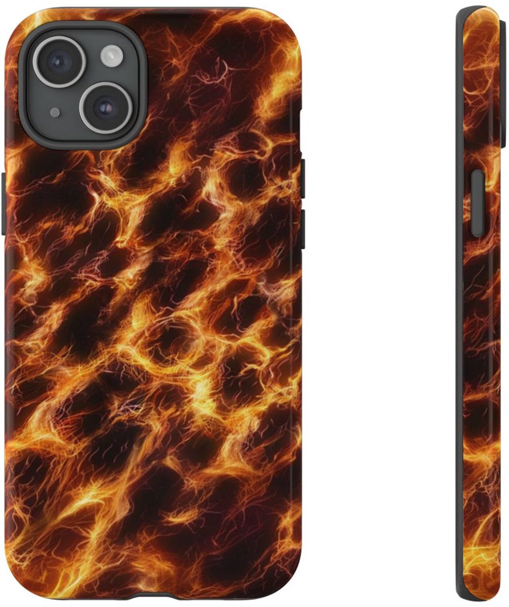 Gloeiende Vezelstructuur met Vurige Lijnen – Telefoonhoesje Geschikt voor iPhone 15 Plus