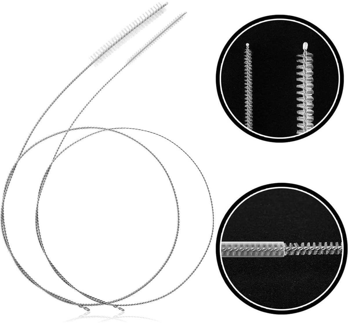 Extra lange slangborstel - multifunctioneel - set van 2 - roestvrij staal - 1 m