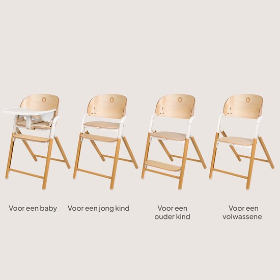 Chaise haute en bois Lionelo Celia 3 en 1 – De Bébé à adulte – Siège et repose-pieds réglables – Harnais 5 points – Revêtement en Eco– Comprend BabySet et plateau – Capacité de charge jusqu'à 90 kg