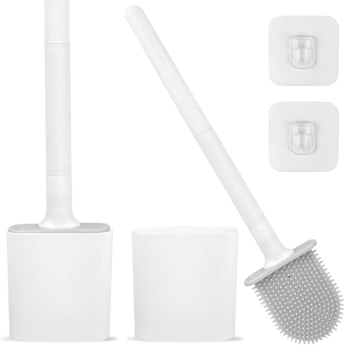 Toiletborstels set van 2 stuks - wand- en staande toiletborstels met houder, wit silicone