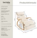 Afmetingen van een crèmekleurige schommelstoel met houten frame. Tekst: tectake home Productinformatie.