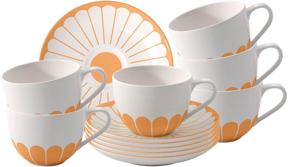 Kaffeetassen mit Untertassen Fleur Couleur 160 ml Set van 6