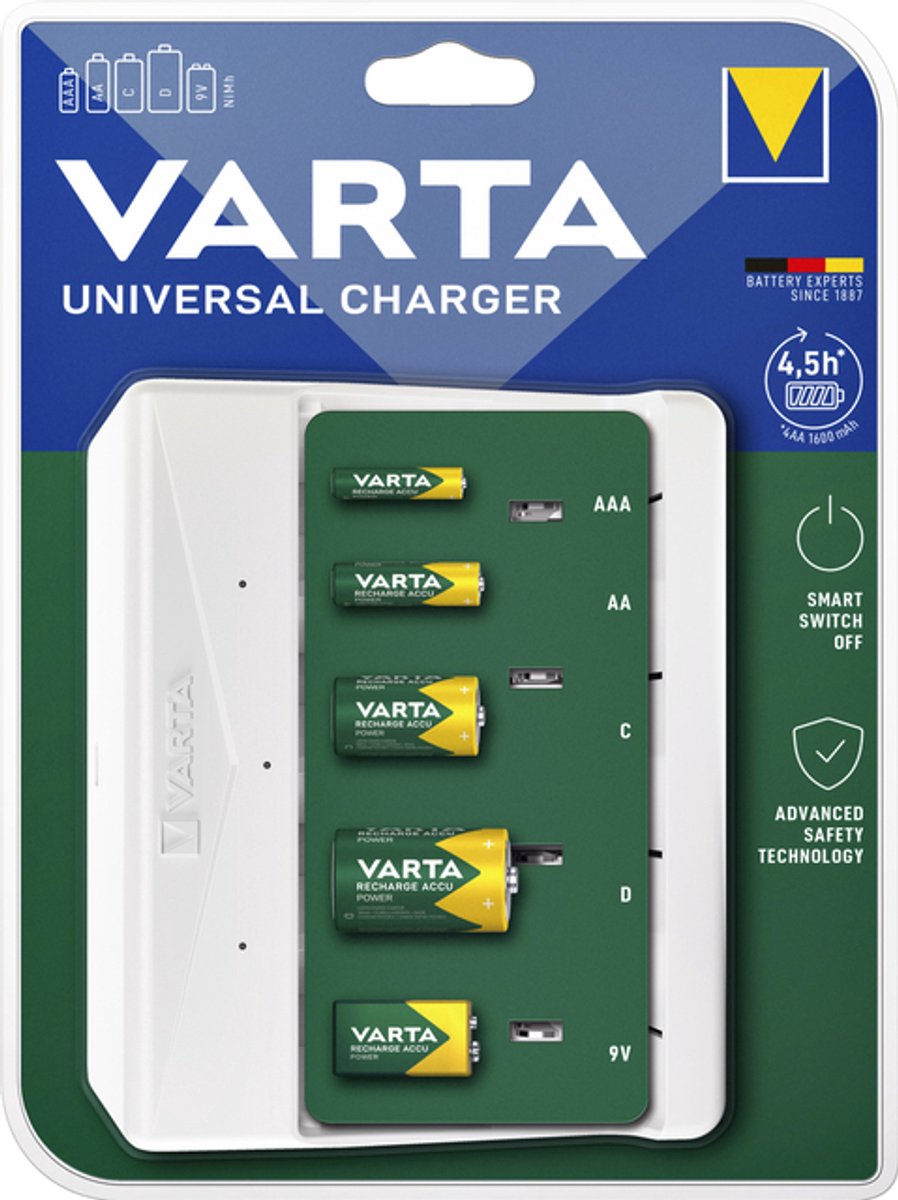 Varta Easy Universal Charger batterijenlader voor AA/AAA/C/D/E / wit