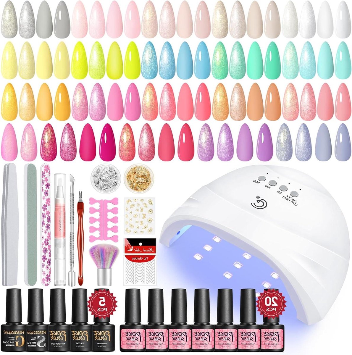 Starter set voor gel nagels - 20 kleuren UV nagellak met lamp en accessoires