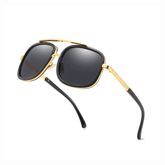 Zonnebril Heren - Designer - Zwart met Goud - Mode - Luxe - Inklapbaar van Merkloos — afbeelding 3