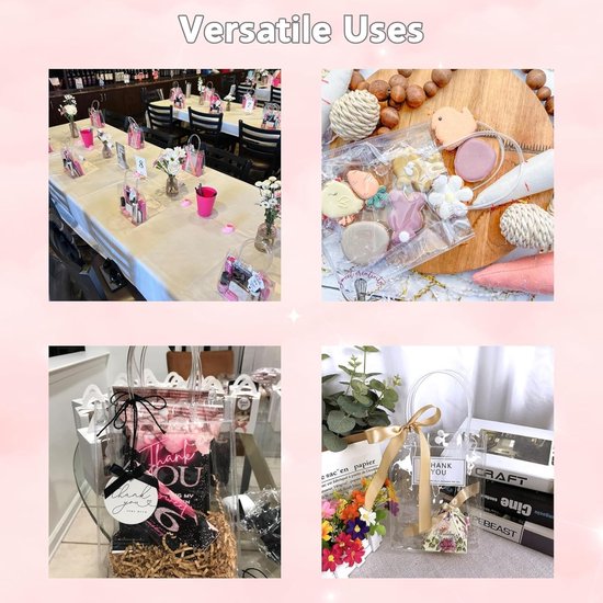 Geschenkzakjes, 25 stuks, transparante pvc-geschenkzakjes met handgrepen, herbruikbaar, transparant, met handvat, voor geschenken, snoep, feest, bruiloft, verjaardag