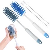 Lot de 2 brosses à biberons Funnies en Siliconen, Grijs et Blauw - 2 pièces - Nettoyeur de biberons - Brosse à biberons Bébé - Pour Bouteilles, biberons, Verres et tasses - Durable, hygiénique et facile à nettoyer