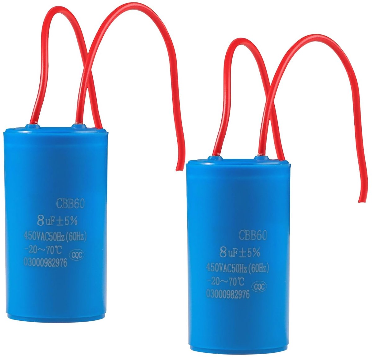 Image of 2pcs CBB60 8µF 450V 50/60Hz werkcapacitor - startcapacitor voor motor - aansluiting kabel - 8uF