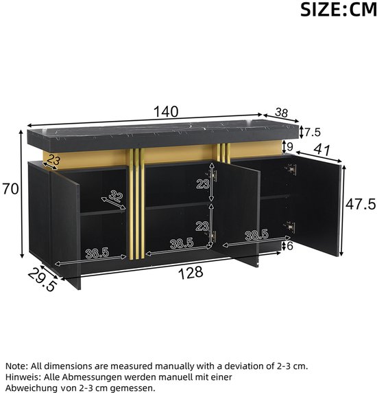 URBAN MEUBLE Buffet Moderne 3 Portes Avec étagères Réglables, Portes D