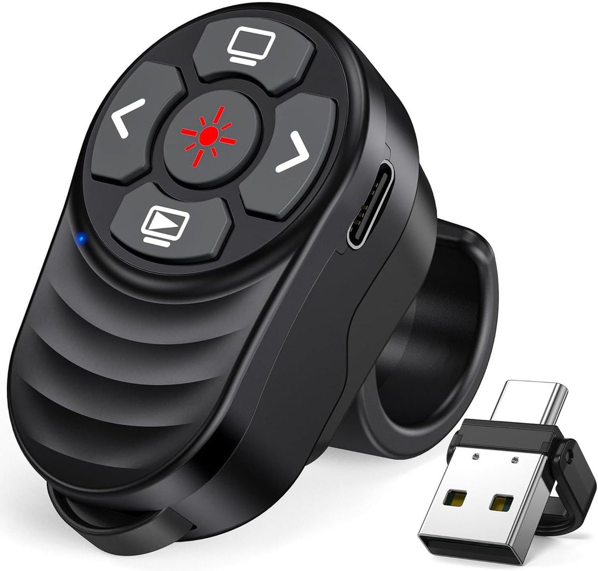 Presentatie Clicker - Vinger Ring - Draadloze Presenter Met Volumeregeling - Oplaadbare 2-in-1 USB Type C Powerpoint Afstandsbediening Voor Mac Laptop