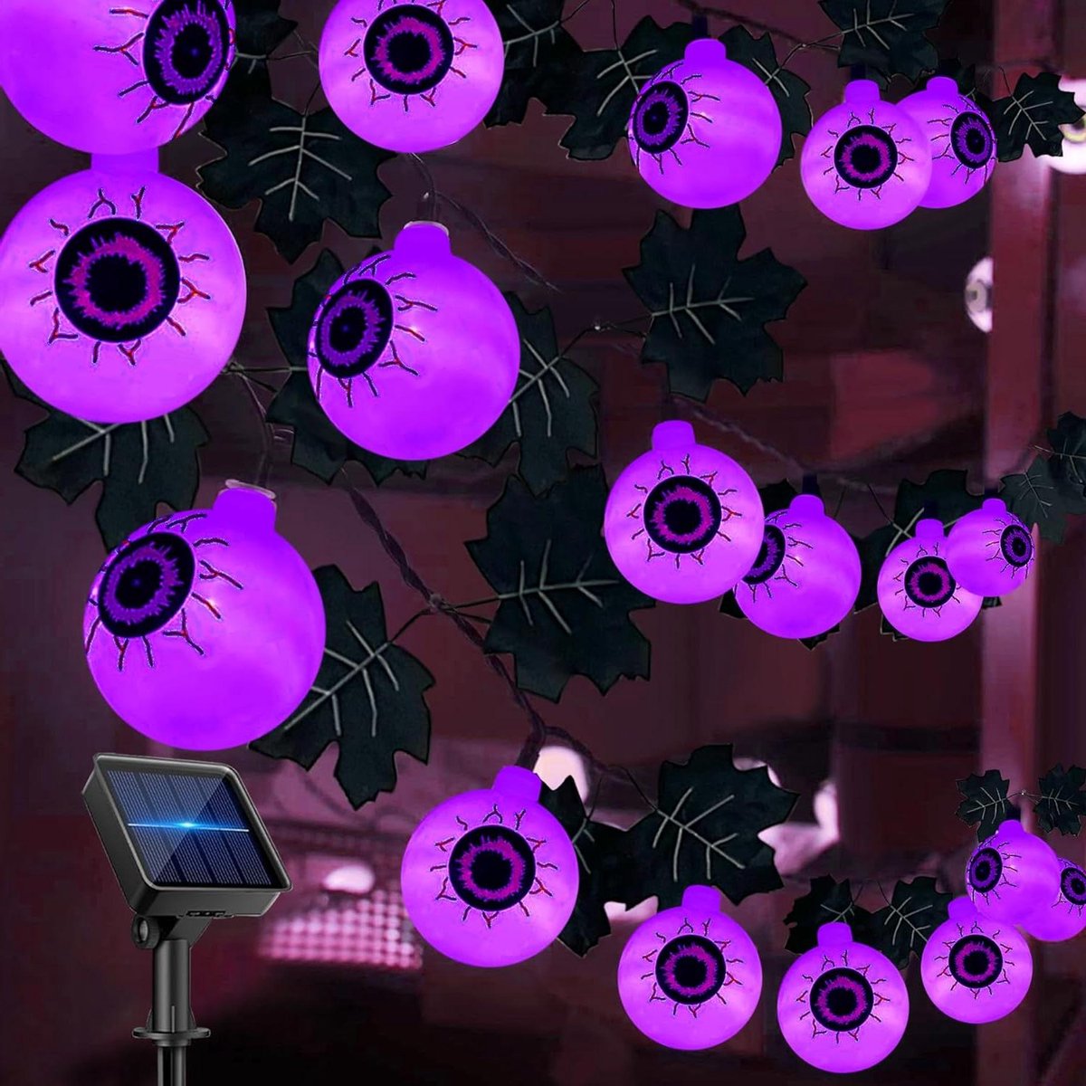 Allecto Premium - Halloween-decoratie: 65 meter, 30 LED oculaire ballen, op zonne-energie, waterdicht, tuindecoratie.