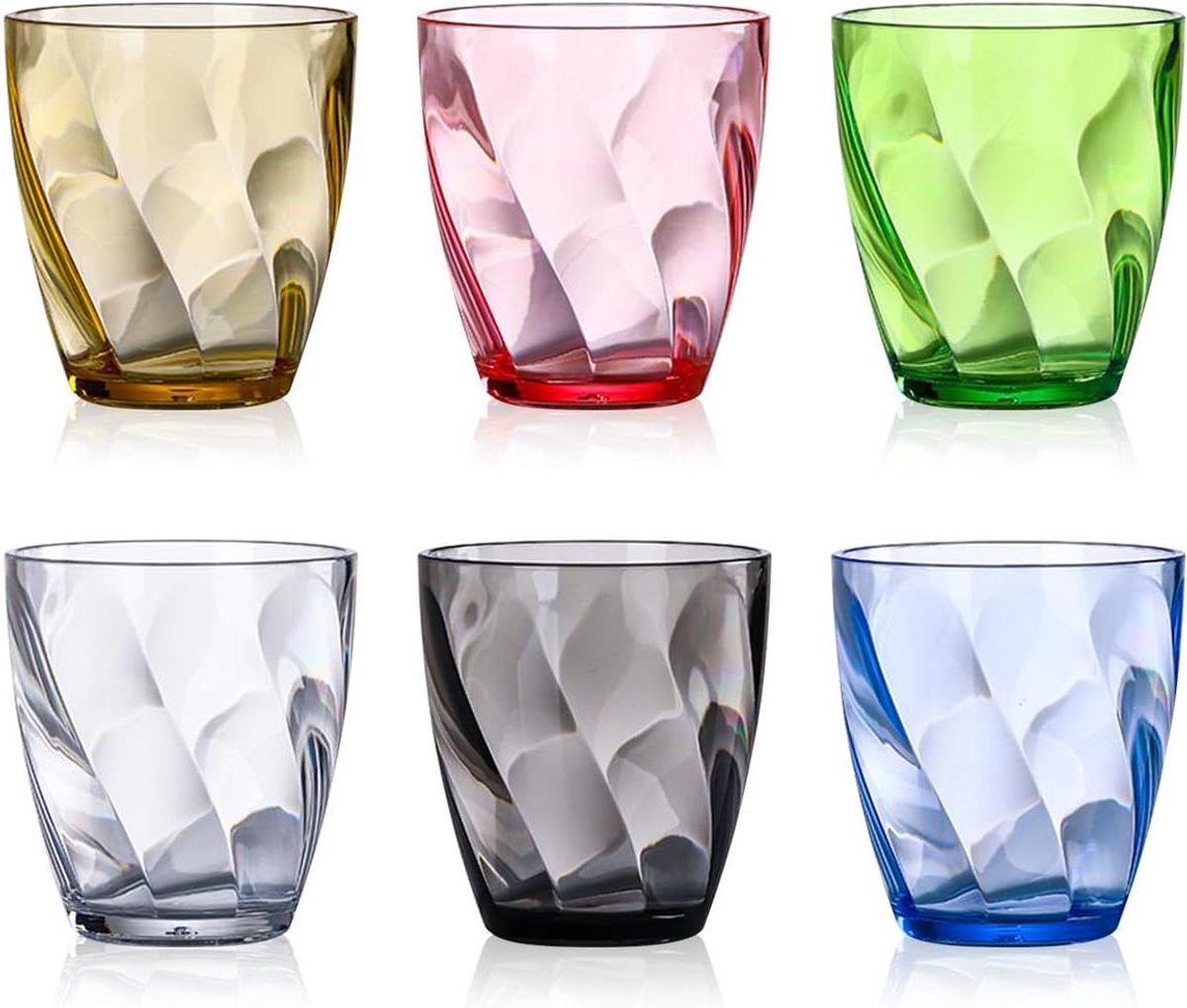 Allecto Premium - Set van 6 onbreekbare bekers 300 ml met golfpatroon voor camping en feestjes