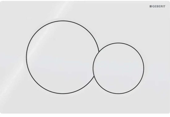 Wit Geberit bedieningspaneel met twee ronde, overlappende knoppen.