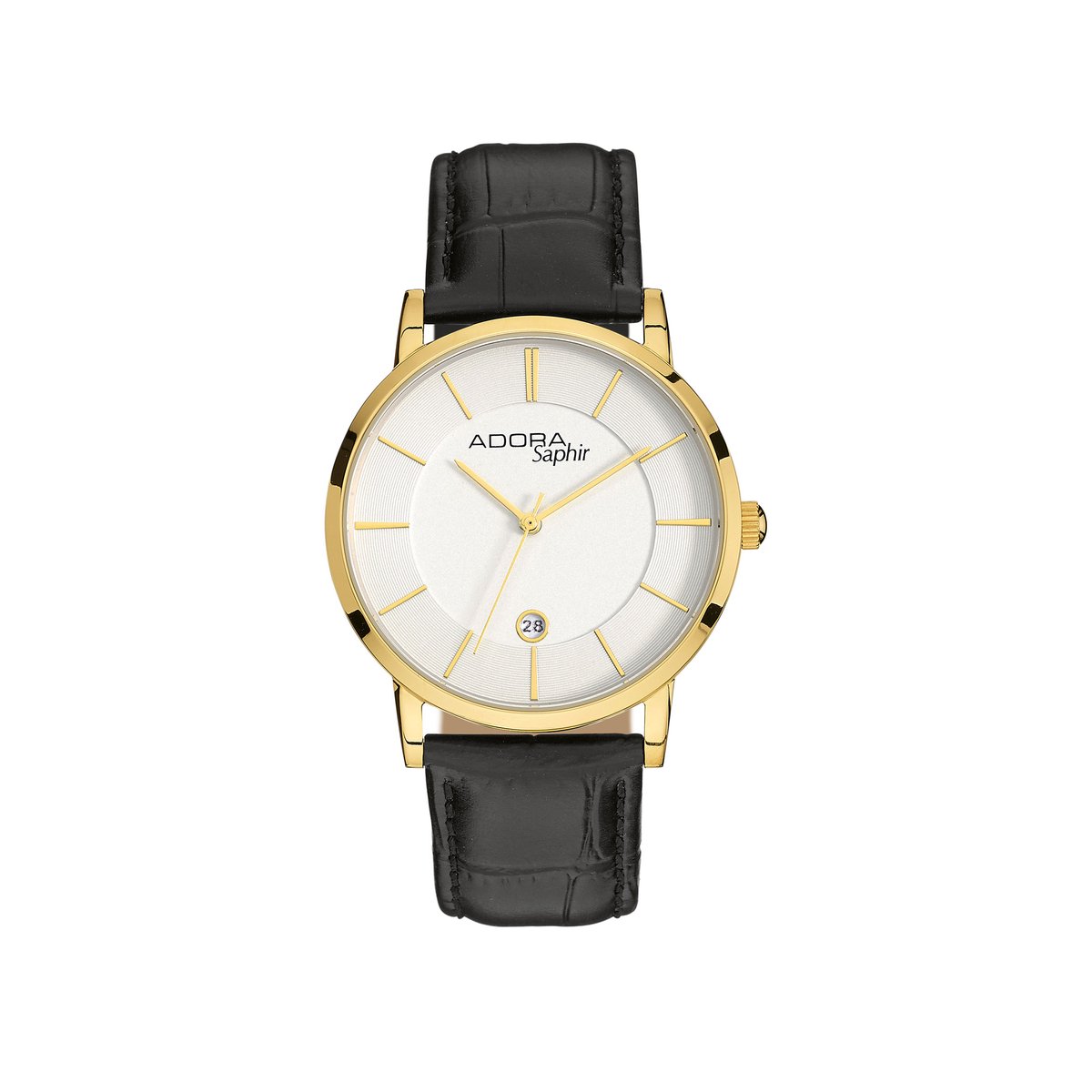 Adora Saphir Herenhorloge - Elegant Design - Saffierglas Leren Band - 40mm