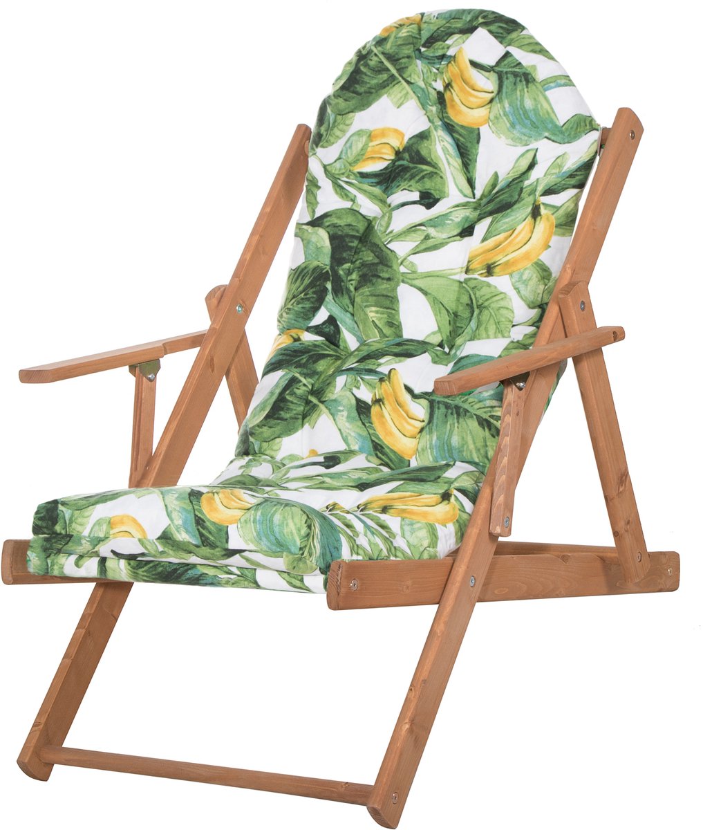 Springos Houten Ligstoel - Ligbed - Met Kussen - Verstelbaar - Weersbestendig - Groen - Grenenhout - 90 x 71 x 103 Cm