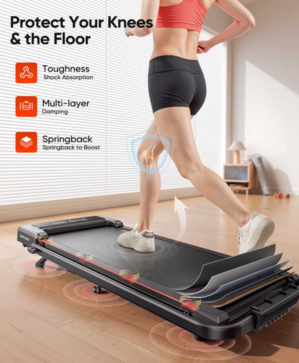 Afbeelding 3 van Toputure™ Loopband met Hellingfunctie - 1-12km/u - Inklapbaar - 9% Hellingshoek - Walking pad - Wandelband voor onder het Bureau - Incl. Tablethouder en Afstandsbediening