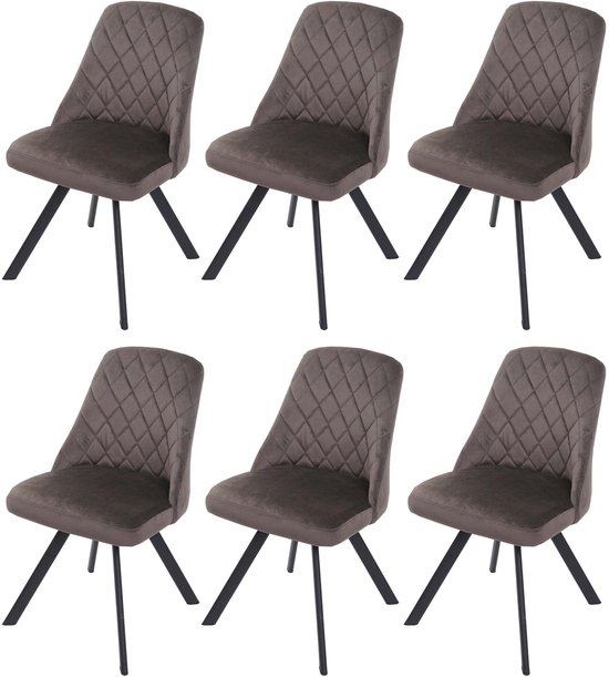 Foto: Set van 6 eetkamerstoel mcw k25 keukenstoel fauteuil gestoffeerde stoel metaalfluweel donkerbruin