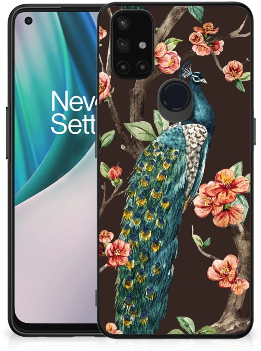 OnePlus Nord N10 5G Dierenprint Telefoonhoesje Pauw met Bloemen