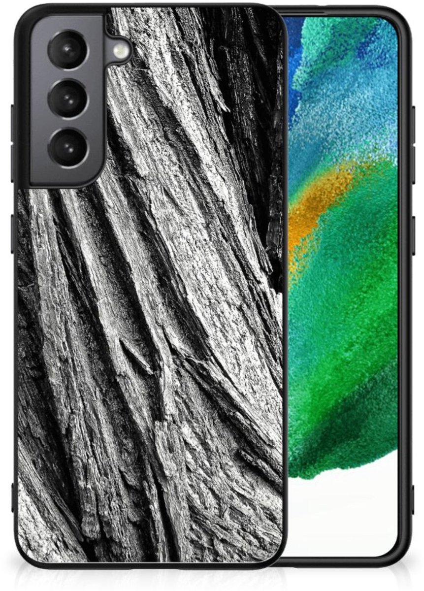 Houten Print Telefoonhoesje Samsung Galaxy S21FE Boomschors Grijs