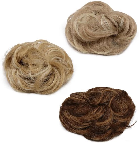 Ensemble de 3 postiches bouclées blondes pour chignon et queue de cheval (blond sale)