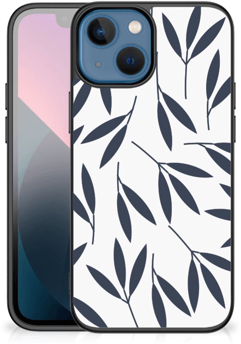 Apple iPhone 13 mini Bloemen Hoesje Leaves Blue
