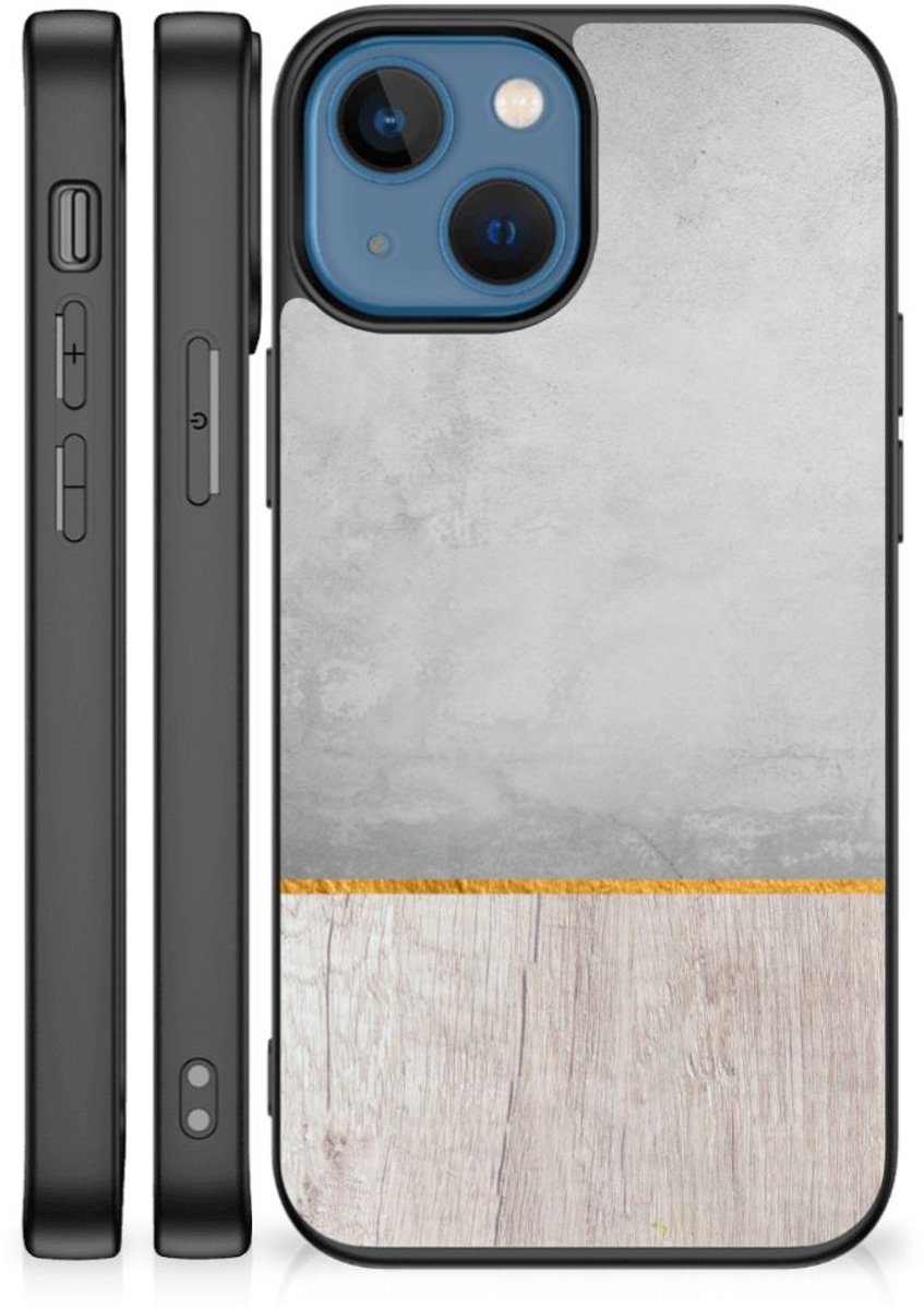 Back Cover voor Apple iPhone 13 mini Houten Print Telefoonhoesje Wood Concrete