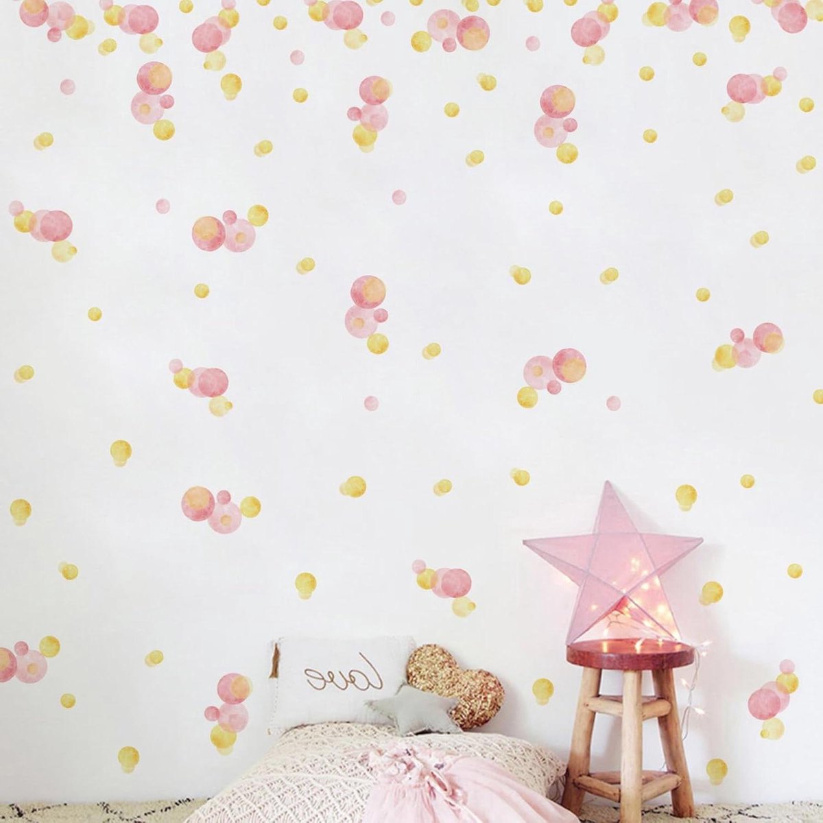 Image of 140 Muurstickers voor Kinderkamer en Babykamer - Roze Pastel Decoratie met Stippen - Meisjes en Jongens - Set van 140 Stickers