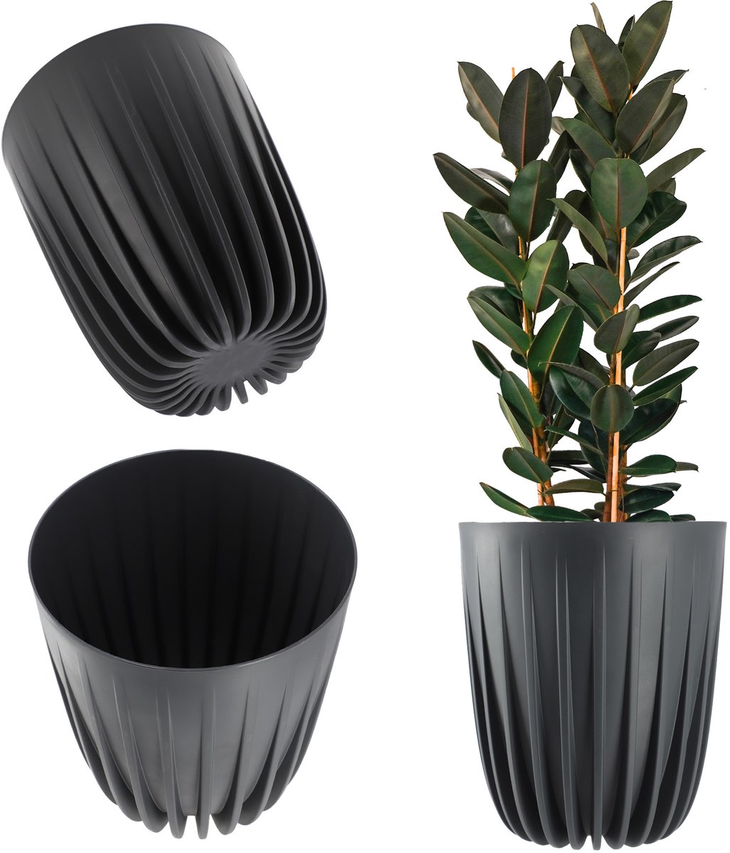 KADAX Bloempot van kunststof met natuurlijke materialen, moderne plantenpotten, plantenpot met geometrisch patroon, ronde bloempot met inzetstuk, natuurlijke bloempot, hoge bloempot (diameter 30 cm,