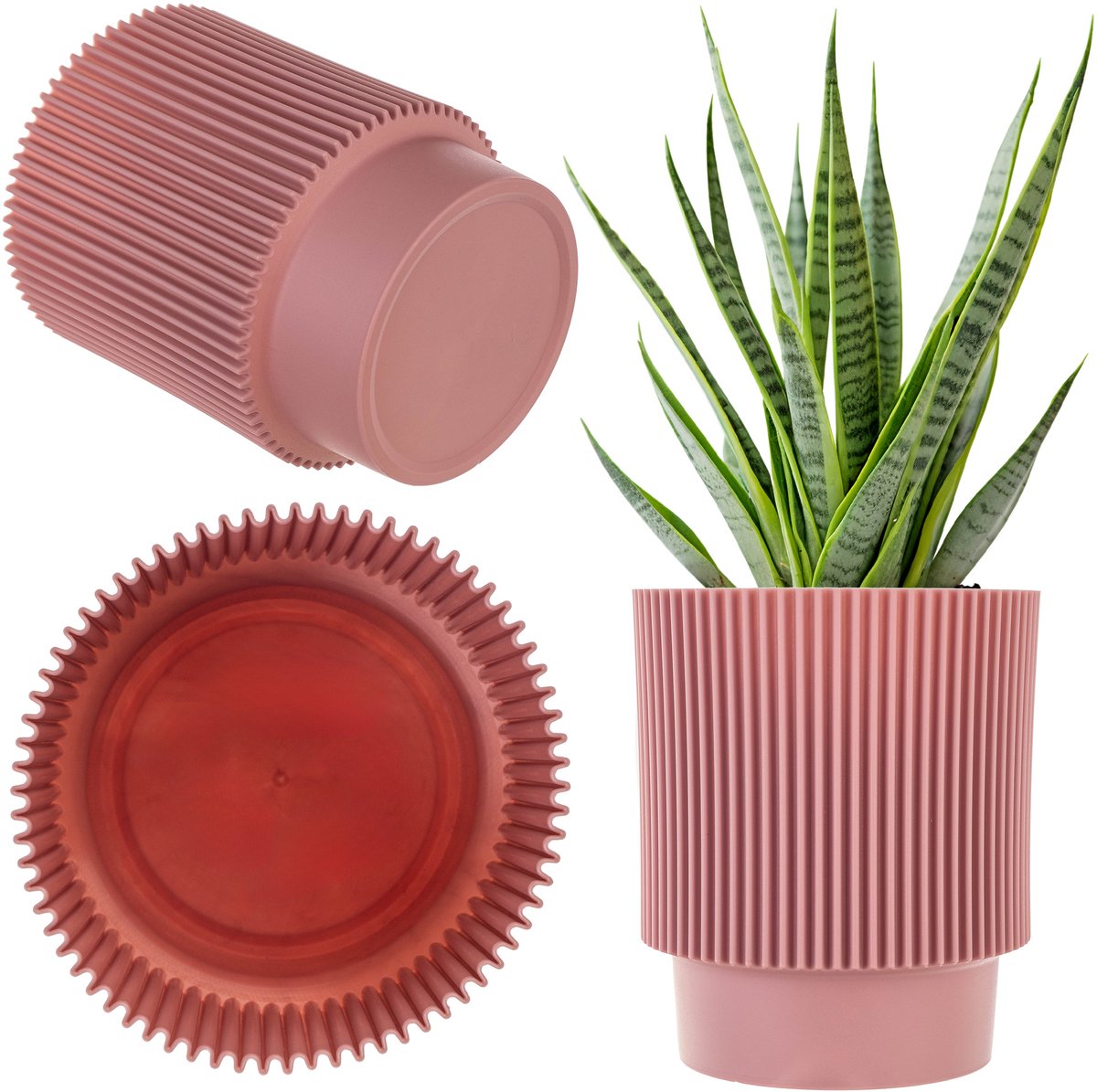 KADAX Decoratieve bloempot van kunststof, ronde plantenpot voor binnen en buiten, moderne sierpot voor kamerplanten (poederroze, 14 cm)